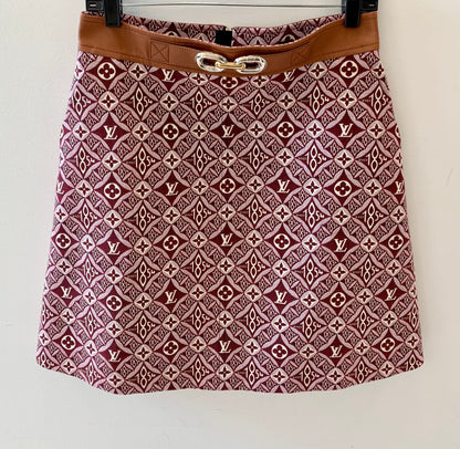 LOUIS VUITTON LEATHER BELTED ZIP SKIRT