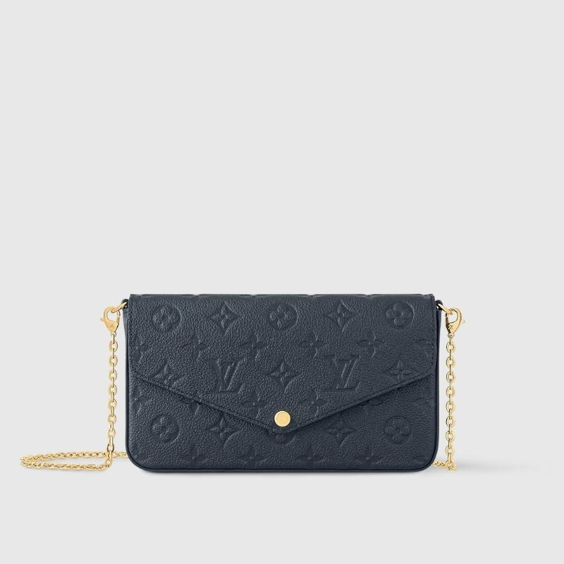 Louis Vuitton Félicie Pochette Handbag Monogram Empreinte Navy Front View 