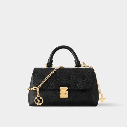 Louis Vuitton Nano Madeleine Handbag Monogram Empreinte Leather Black Front View 