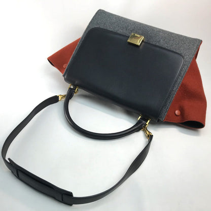 CELINE Shoulder Bag leather Gray x orange x black Trapeze Women Secondhand