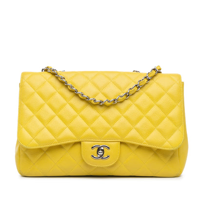 Yellow Chanel Jumbo Classic Caviar Single Flap Shoulder Bag
