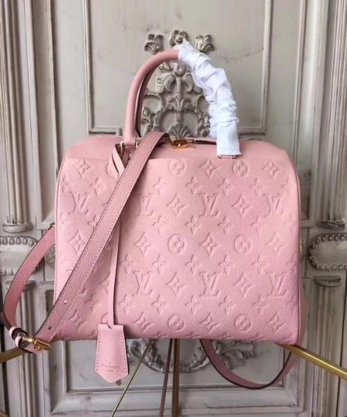 Louis Vuitton Speedy Bandouliere 30 Monogram Empreinte Leather Rose Poudre