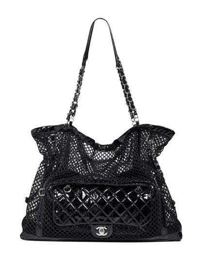 Chanel Black Mesh & Patent La Madrague 2 in 1 Tote/ Quilted Flap Bag