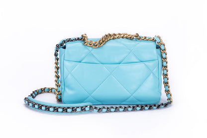 Chanel 19 Flap Bag (3127xxxx) Small Size Pastel Blue Lambskin with , Dust Cover & Box