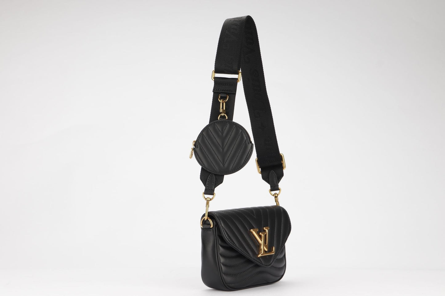 Louis Vuitton New Wave Multi Pochette (M56461) Noir Color, with Strap, Chain, Dust Cover & Box