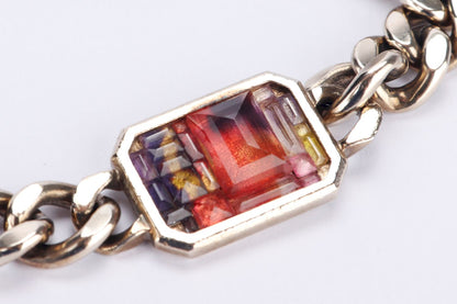 Chanel Light Gold Cuban Link Bracelet Colorful Square, with Box
