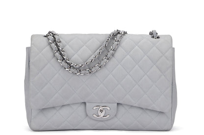 Chanel Classic Flap Maxi (1739xxxx) Grey Caviar Leather, Silver Hardware, with , Dust Cover & Box
