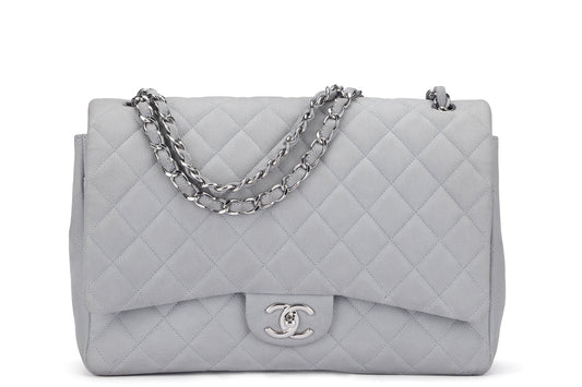 Chanel Classic Flap Maxi (1739xxxx) Grey Caviar Leather, Silver Hardware, with , Dust Cover & Box