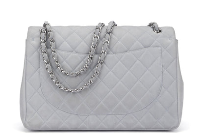 Chanel Classic Flap Maxi (1739xxxx) Grey Caviar Leather, Silver Hardware, with , Dust Cover & Box