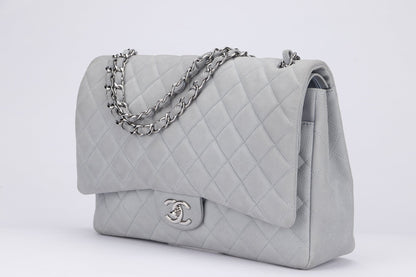 Chanel Classic Flap Maxi (1739xxxx) Grey Caviar Leather, Silver Hardware, with , Dust Cover & Box