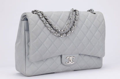 Chanel Classic Flap Maxi (1739xxxx) Grey Caviar Leather, Silver Hardware, with , Dust Cover & Box