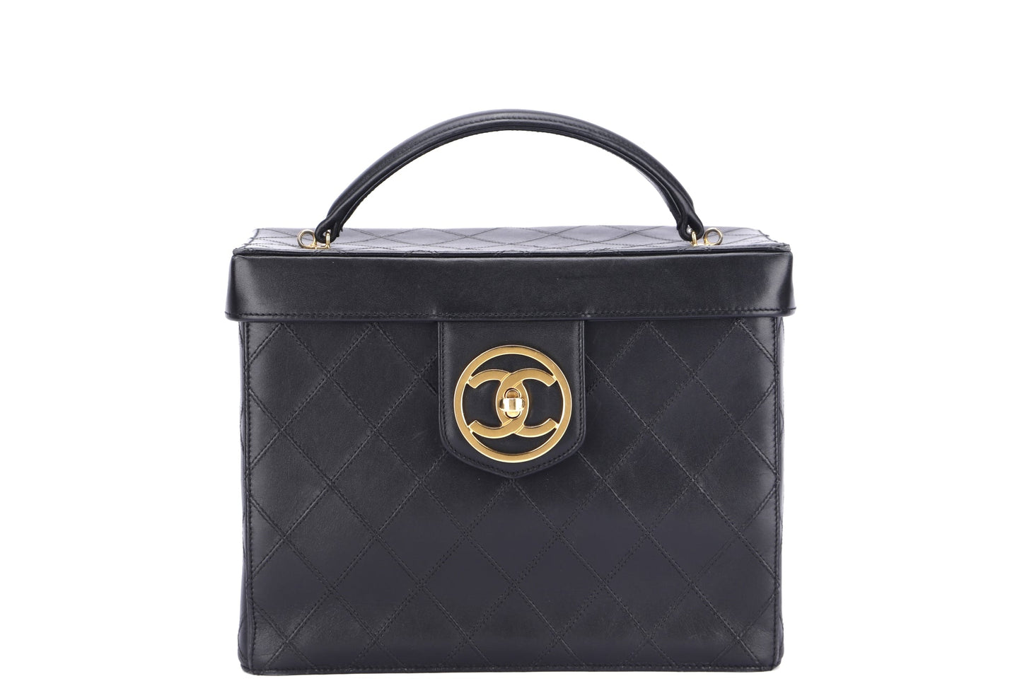 Chanel Vintage Vanity Case (259xxxx) Black Quilted Lambskin, Gold Hardware, with Strap & , no Dust Cover