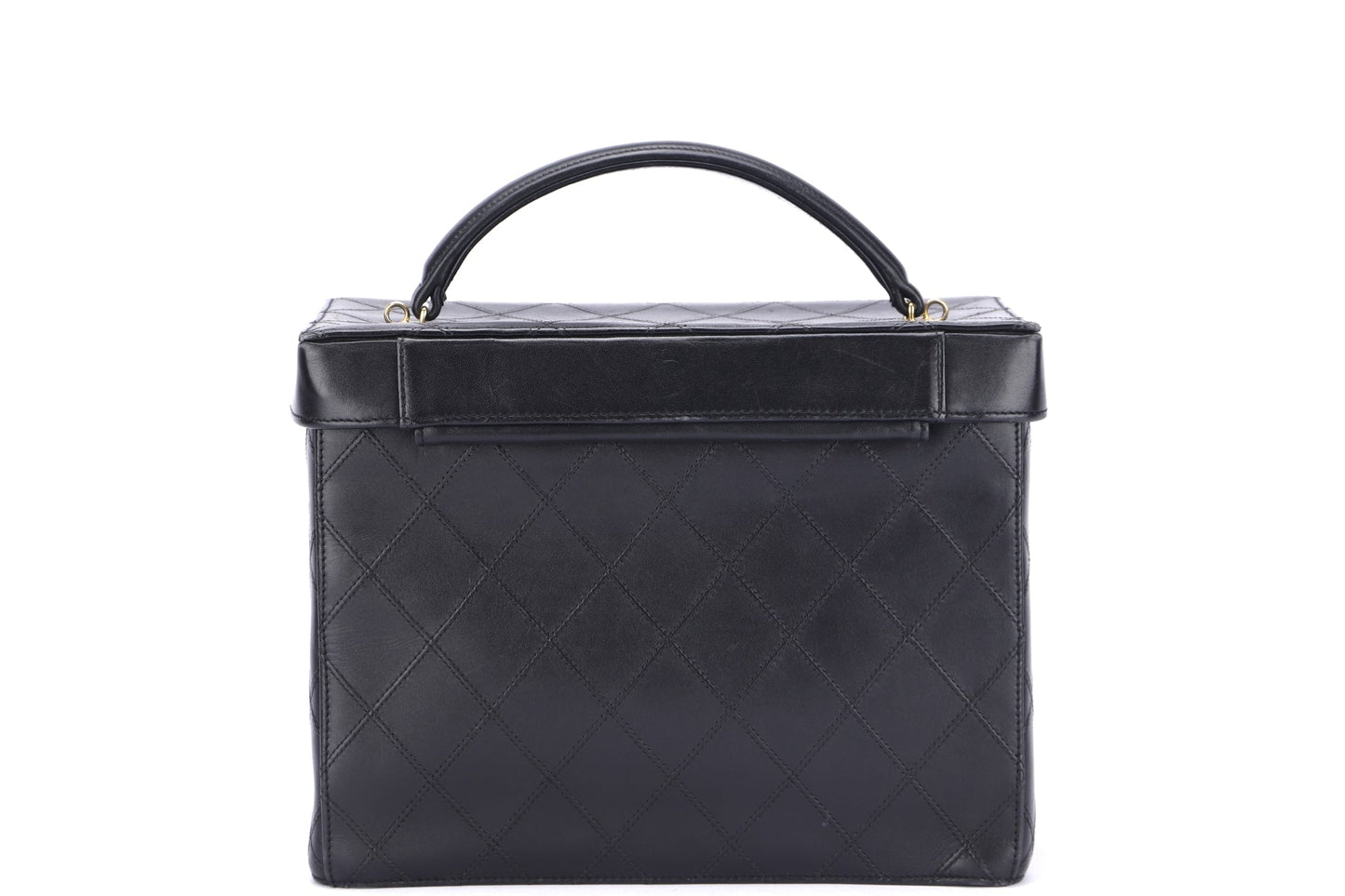 Chanel Vintage Vanity Case (259xxxx) Black Quilted Lambskin, Gold Hardware, with Strap & , no Dust Cover