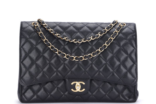 CHANEL CLASSIC FLAP MAXI (1971xxxx) BLACK CAVIAR LEATHER, GOLD HAREDWARE, WITH , NO DUST COVER