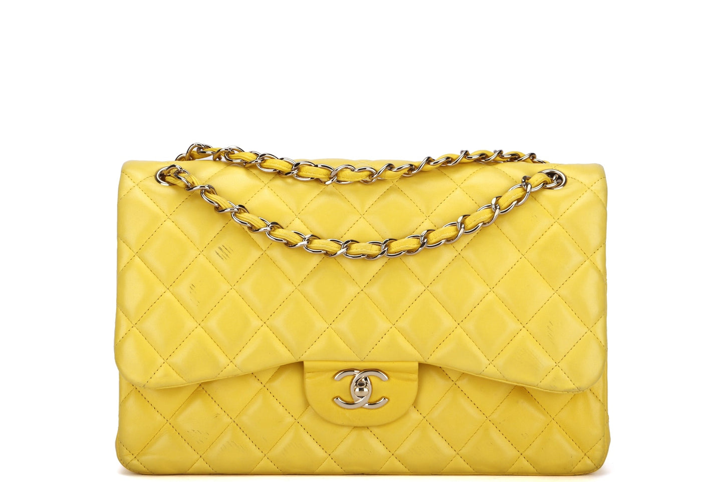 Chanel Classic Flap (1596xxxx) Jumbo Yellow Lambskin, Light Gold Hardware, with , no Dust Cover
