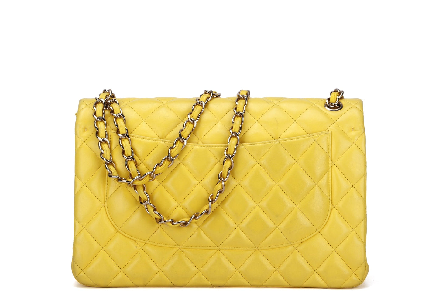 Chanel Classic Flap (1596xxxx) Jumbo Yellow Lambskin, Light Gold Hardware, with , no Dust Cover