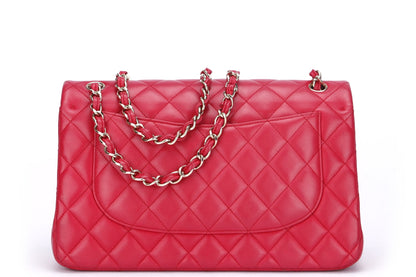 Chanel Classic Flap (2195xxxx) Jumbo Size, Pink Color Lambskin, Light Gold Hardware, no  & Dust Cover