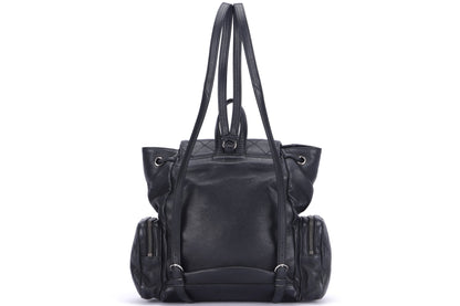 CHANEL BLACK CALFSKIN BACKPACK (2396XXXX), SILVER HARDWARE, WITH , NO HOLOGRAM & DUST COVER