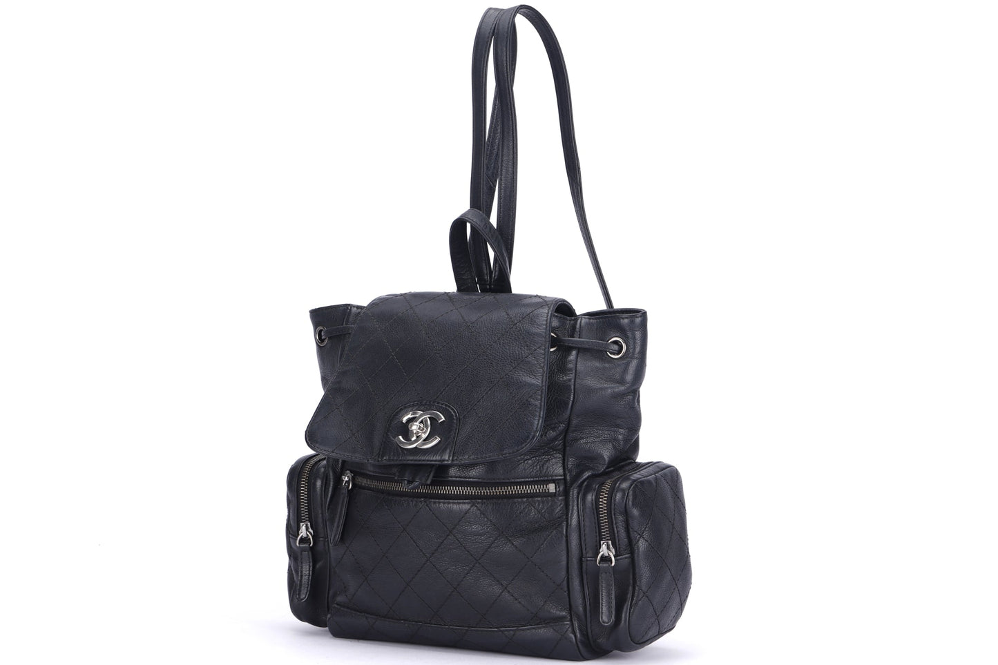 CHANEL BLACK CALFSKIN BACKPACK (2396XXXX), SILVER HARDWARE, WITH , NO HOLOGRAM & DUST COVER