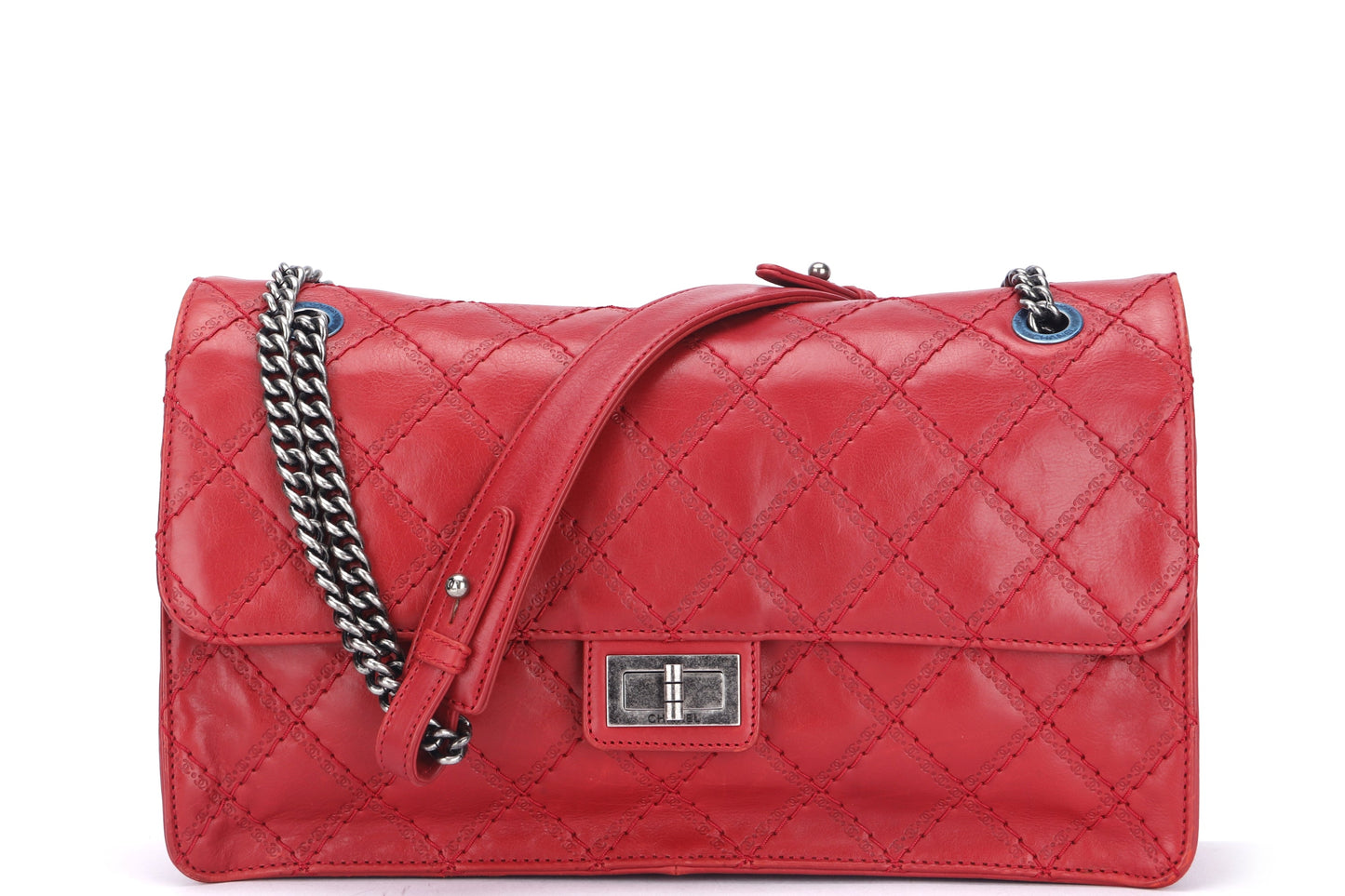CHANEL REISSUE 226 (1592xxxx) RED CALF LEATHER WITH RUTHENIUM CHAIN, WITH , WITH DUST COVER