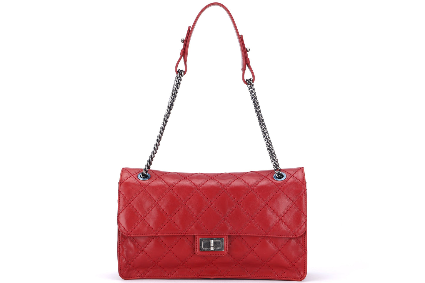 CHANEL REISSUE 226 (1592xxxx) RED CALF LEATHER WITH RUTHENIUM CHAIN, WITH , WITH DUST COVER