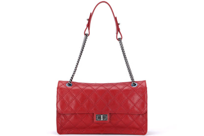 CHANEL REISSUE 226 (1592xxxx) RED CALF LEATHER WITH RUTHENIUM CHAIN, WITH , WITH DUST COVER