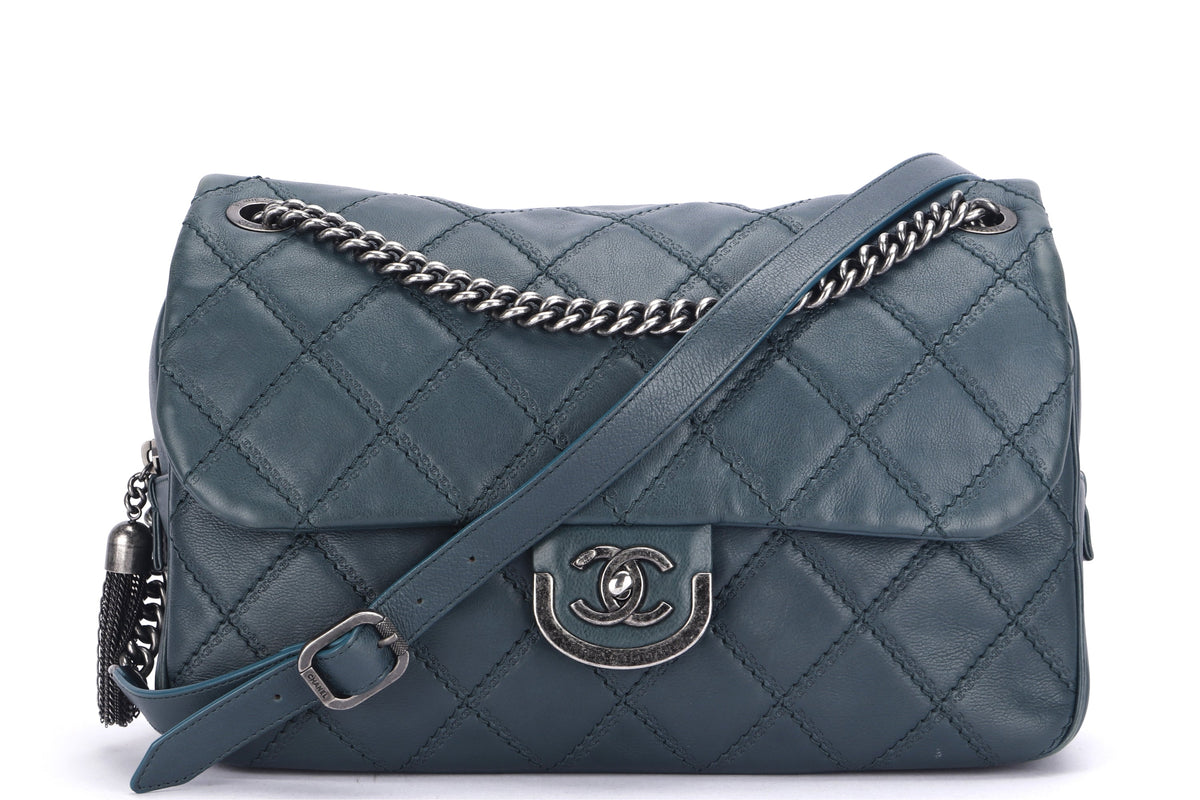CHANEL COCO SPORRAN FLAP (1818xxxx) JUMBO DARK GREEN QUILTED CALFSKIN RUTHENLUM HARDWARE, WITH DUST COVER & BOX, NO