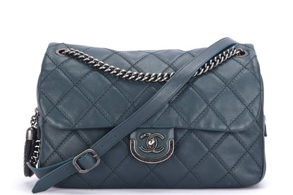 CHANEL COCO SPORRAN FLAP (1818xxxx) JUMBO DARK GREEN QUILTED CALFSKIN RUTHENLUM HARDWARE, WITH DUST COVER & BOX, NO