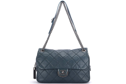 CHANEL COCO SPORRAN FLAP (1818xxxx) JUMBO DARK GREEN QUILTED CALFSKIN RUTHENLUM HARDWARE, WITH DUST COVER & BOX, NO