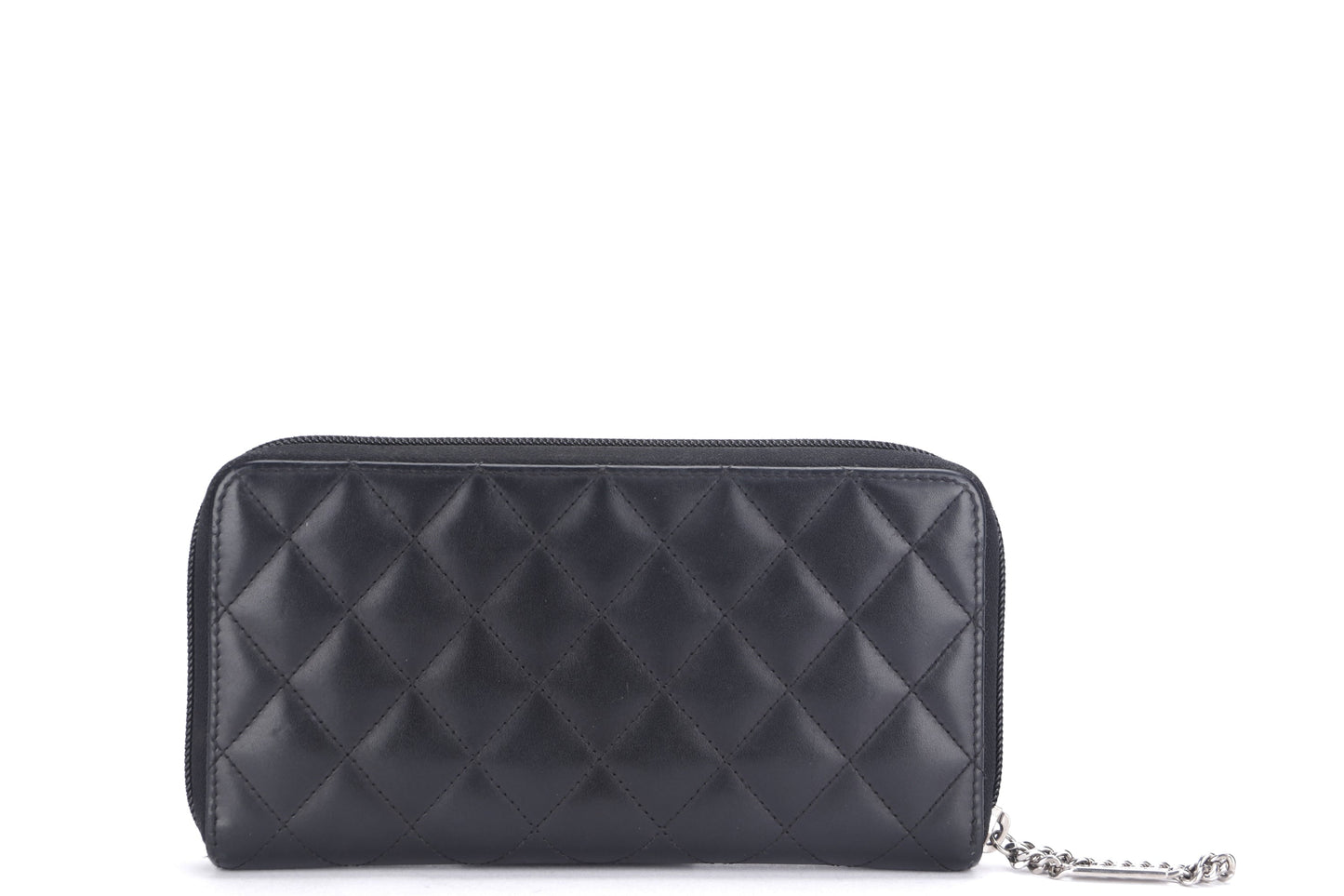 CHANEL COCO LONG WALLET (1835xxxx) BLACK LAMBSKIN SILVER HARDWARE, NO BOX