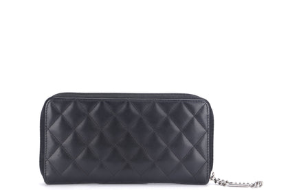 CHANEL COCO LONG WALLET (1835xxxx) BLACK LAMBSKIN SILVER HARDWARE, NO BOX