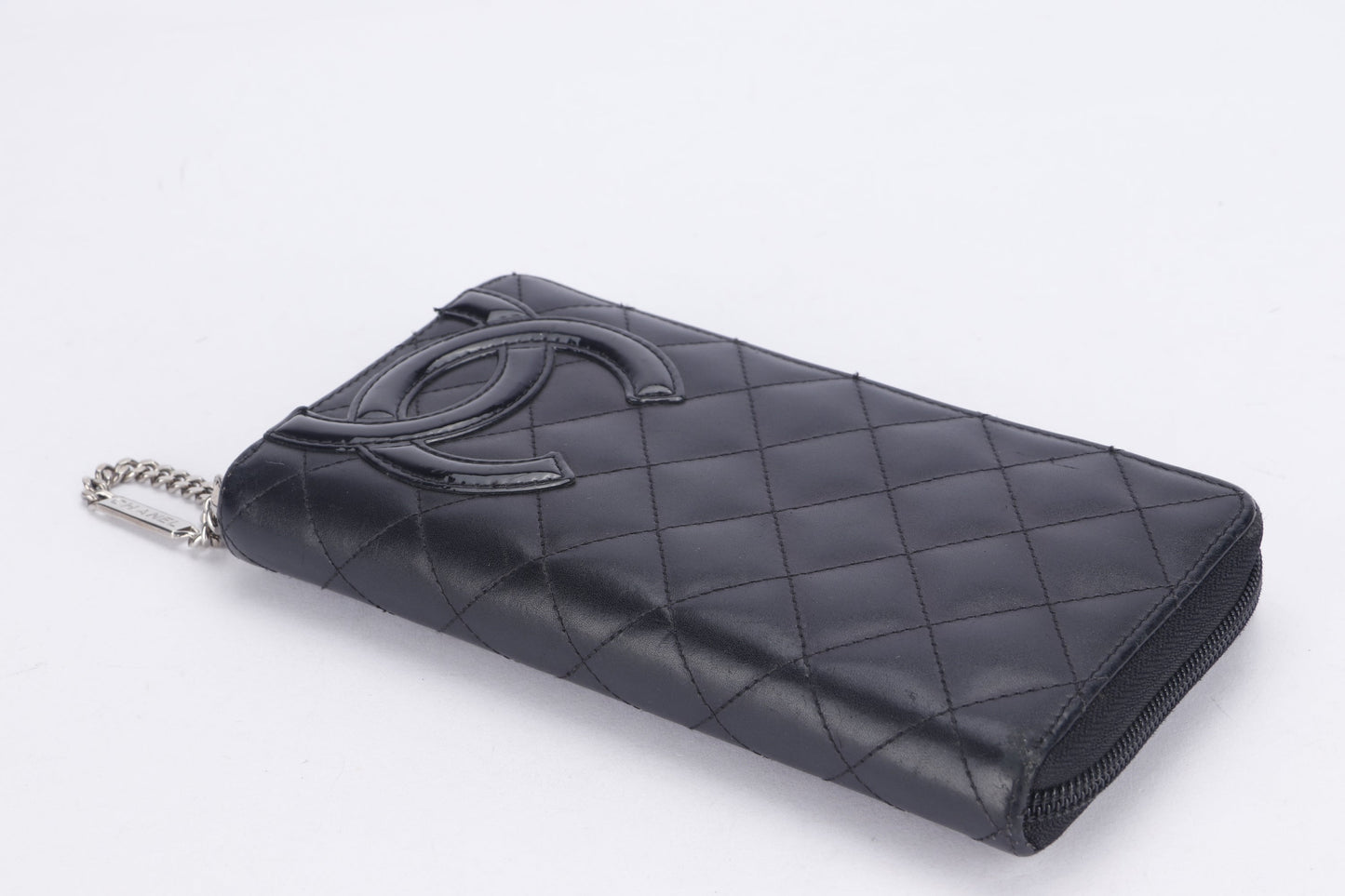 CHANEL COCO LONG WALLET (1835xxxx) BLACK LAMBSKIN SILVER HARDWARE, NO BOX
