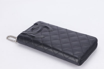 CHANEL COCO LONG WALLET (1835xxxx) BLACK LAMBSKIN SILVER HARDWARE, NO BOX