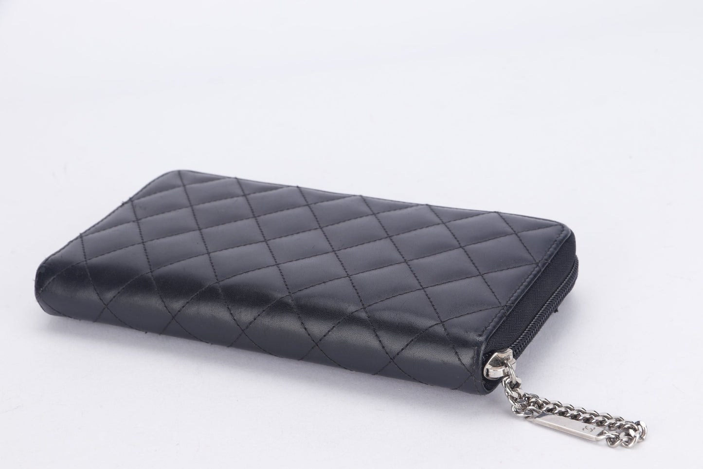 CHANEL COCO LONG WALLET (1835xxxx) BLACK LAMBSKIN SILVER HARDWARE, NO BOX