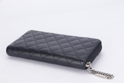 CHANEL COCO LONG WALLET (1835xxxx) BLACK LAMBSKIN SILVER HARDWARE, NO BOX