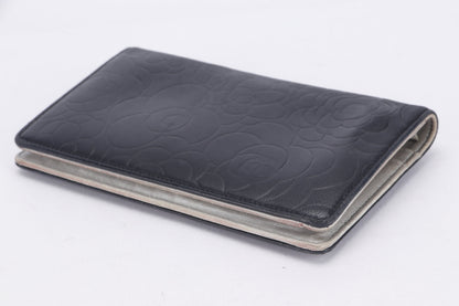 CHANEL CAMELLIA LONG WALLET (1462xxxx) BLACK LAMBSKIN SILVER HARDWARE, WITH  & BOX