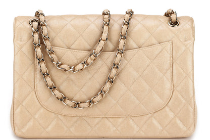 CHANEL CLASSIC FLAP JUMBO (2797xxxx) SHINY BEIGE CAVIAR LEATHER GOLD HARDWARE, WITH , DUST COVER & BOX