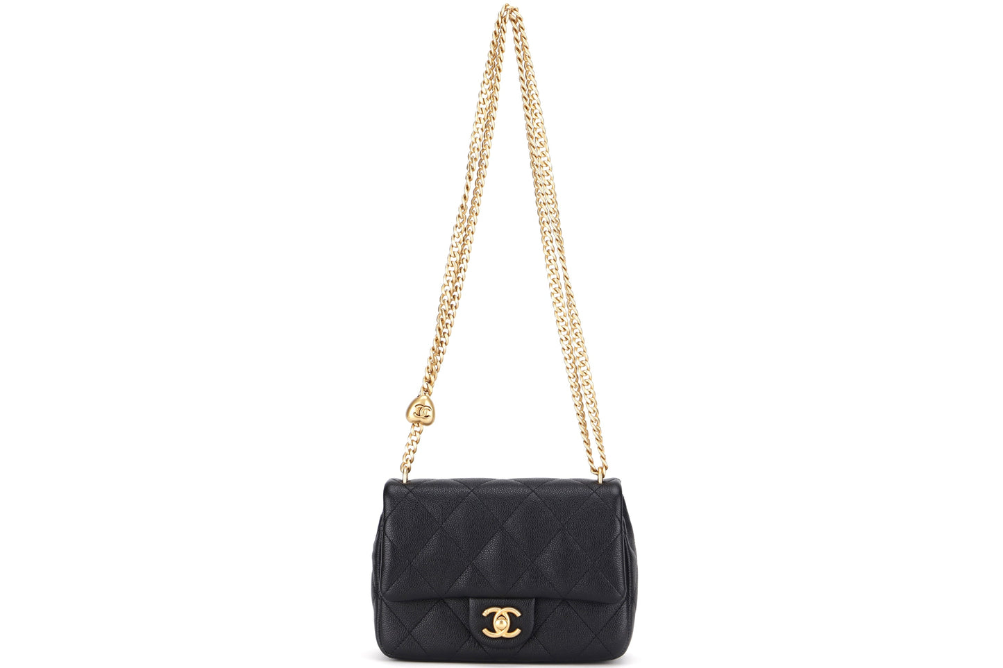 CHANEL AS3829 HEART CHAIN MINI FLAP [MICROCHIP (LGETxxxx)] BLACK CAVIAR GOLD HARDWARE, WITH DUST COVER & BOX