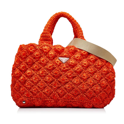 Prada HandBag Orange Raffia Satchel