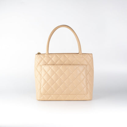 Chanel Quilted Caviar Madelion Tote Beige