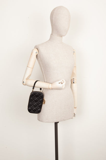 CHRISTIAN DIOR Lady Dior Phone Holder Black