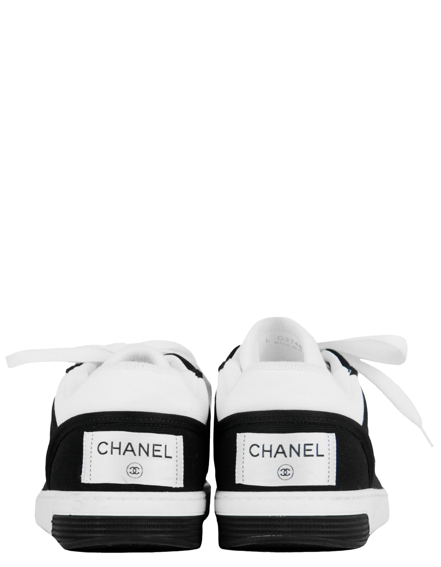 Chanel White/Black Fabric Logo Sneakers sz 38