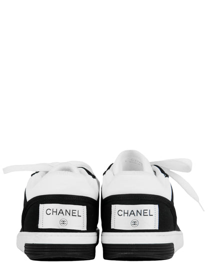 Chanel White/Black Fabric Logo Sneakers sz 38
