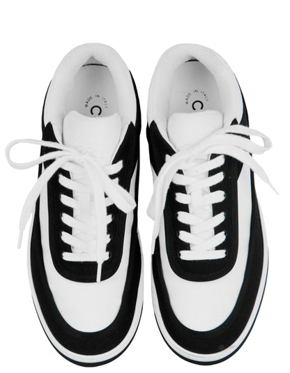 Chanel White/Black Fabric Logo Sneakers sz 38