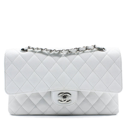 White Quilted Caviar Leather Classic Double Flap Bag