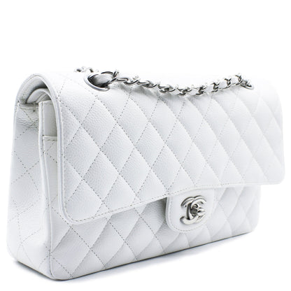 White Quilted Caviar Leather Classic Double Flap Bag