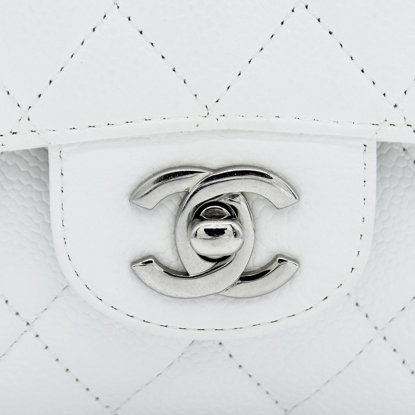 White Quilted Caviar Leather Classic Double Flap Bag