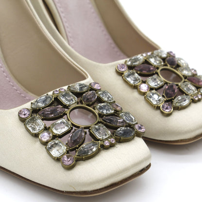 Louis-vuitton Beige Satin Jeweled Pumps 38.5