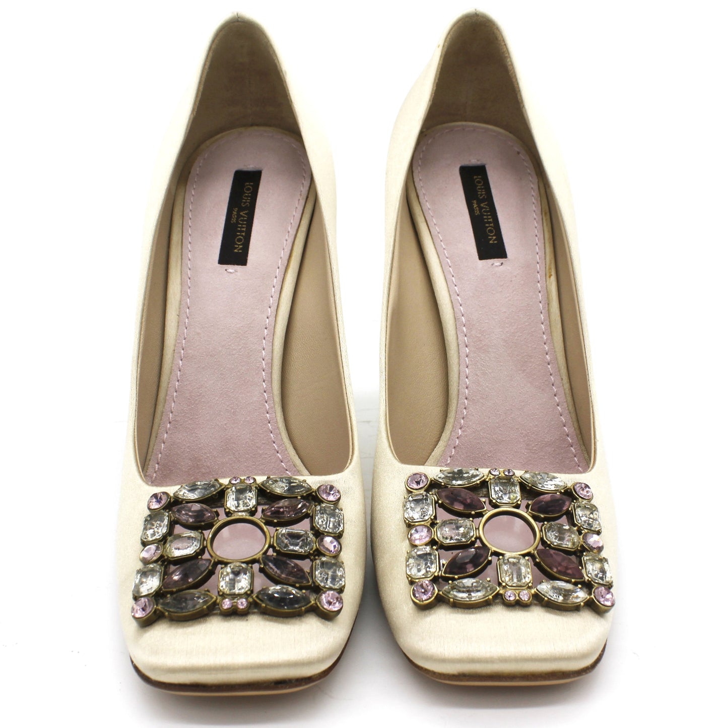 Louis-vuitton Beige Satin Jeweled Pumps 38.5