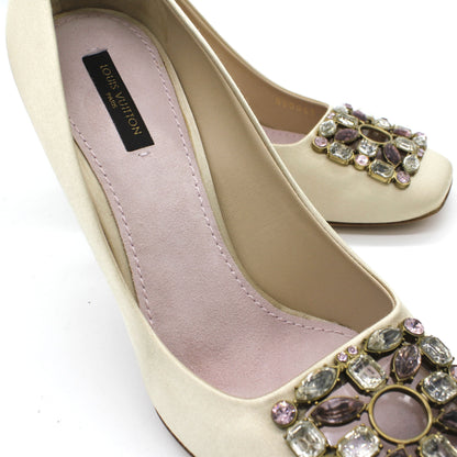 Louis-vuitton Beige Satin Jeweled Pumps 38.5